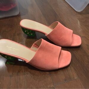 Kate Spade Coral Mules with Green Heels